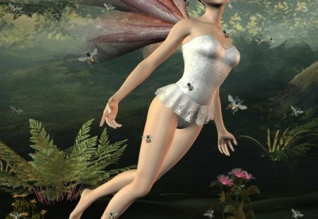 Fairy and Bees - fairy, fantasy, bees, abstract