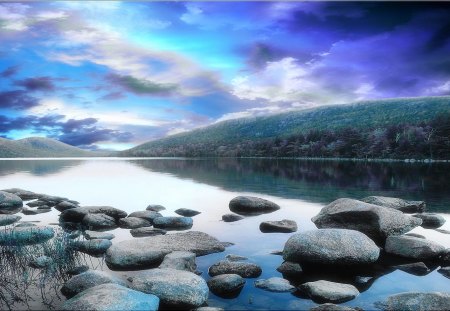 Return To The Loch - lake, trees, pebbles, river, water, return to the loch, loch, rocks