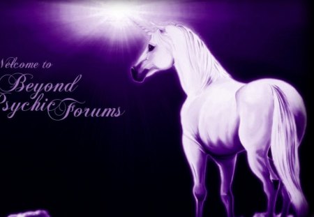 Mystical Unicorn - purple, horn, horse, sun, clouds