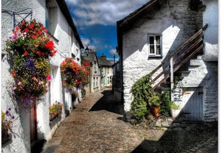 Wordsworth Street in the picturesque village of Hawkshead Cumbria England