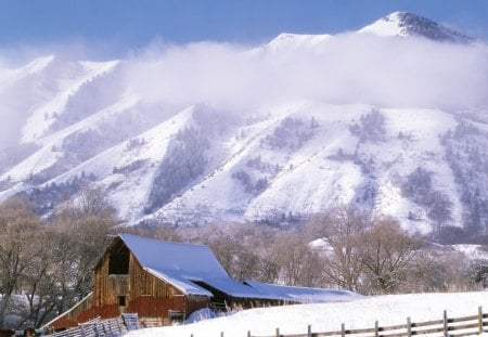 Winter - lake, house, mountain, snow