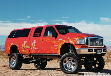 In Memory of a Hero - truck, lift, flames, 2001, ford