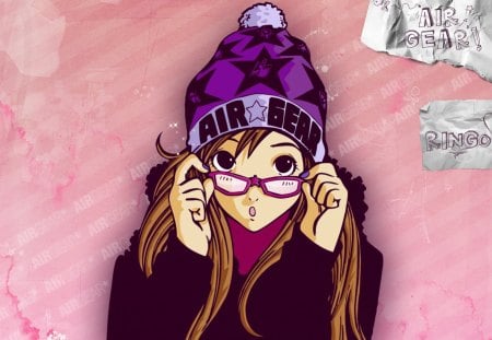 Air Gear - long hair, purple hat, air gear, cant think of a fourth