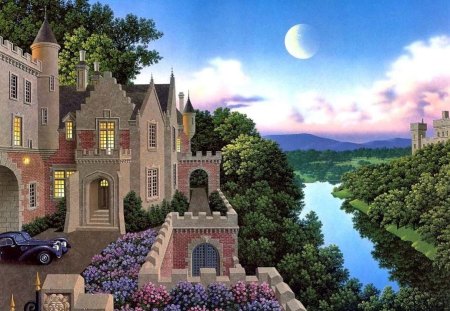 By Jim Buckels - building, river, painting, jim buckels, art