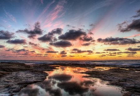 Sunset - clouds, sunset, nature, sea, sunrise, ocean, reflection, sky