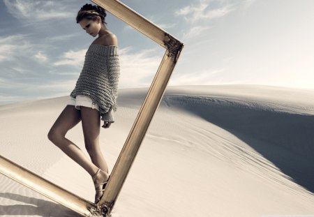 Girl In Sahara - girl, clouds, sand, sahara