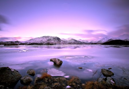 Winter Morning - lake, sky, landscape, winter, mountains, colg, nature, winter time, snow, clouds, frozen