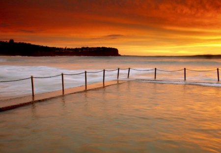 SEA SUNSET - nature, sunset, sea, fence