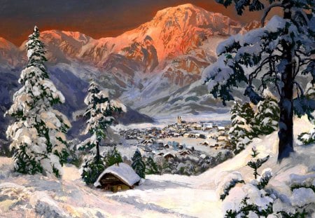 WINTER VALLEY - winter, alps, landscape, alois arnegger, snow, tree