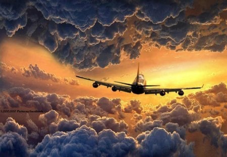 Flying high - sky, sun, clouds, air plane, skies