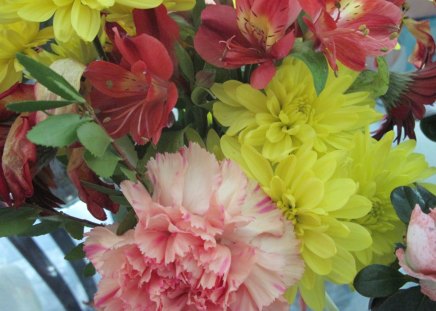 Bouquet of mixed flowers - flowers, yellow, red, green, photography, pink