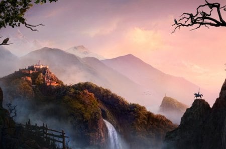 Final Countdown - landscape, clouds, fog, mountains, waterfall