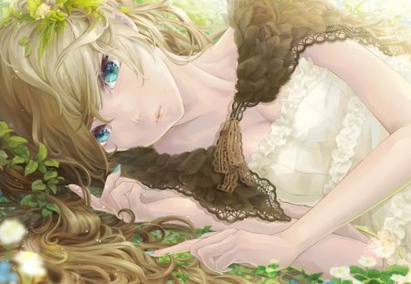 Beauty - blonde, flower, anime, girl