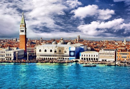 the great attraction venice italy - popular, venice, wallpaper, bay, cityscapes, clouds, city, architecture, waterfront