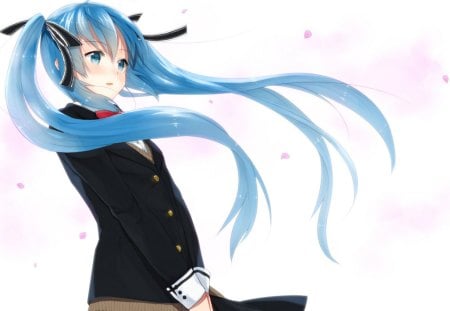 Hatsune Miku - hatsune miku, girl, ribbons, blue eyes, anime girl, school uniform, blue hair, vocaloid, anime