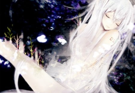 Hatsune Miku - hatsune miku, girl, vocaloid, anime, long hair, white dress, anime girl, white hair