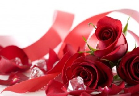 Touch Of Romance - red, love, roses, ribbons