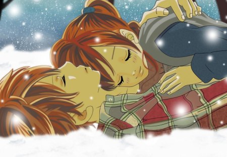 Anime couple - two, it was us, snow, winter, anime, bokura ga ita