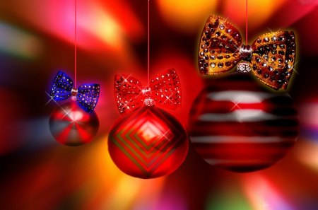 New year balls - nice, new year, background, colorful, lovely, christmas, balls, pretty, red, beautiful, mood, holiday, ribbon, decoration