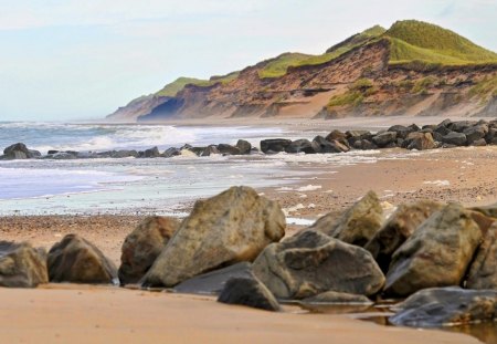 wonderful rocky beach - beach, rocks, mounds, waves