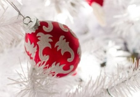 Merry Christmas - ball, white, red, ornament, christmas