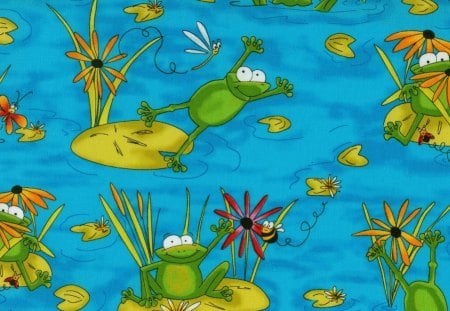 SILLY FROG POND - lilly, frog, pad, pond, happy