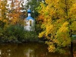 small chapel between forest