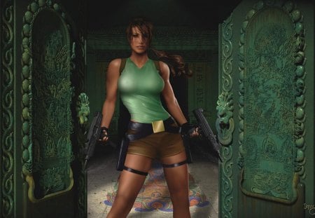 Lara Croft - female, realistic, guns, weapons, cg, lara croft, tomb raider, games, video games