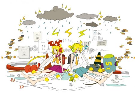 Kagamine's - rin, vocaloid, anime, rain, kagamine, len