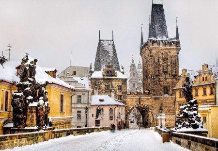 Winter In Prague - czech republic, winter, beautiful, snow, buildings, church, architecture, medieval, nature, prague