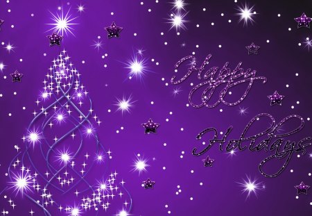 Happy Holiday Purple Shine - stars, snowflakes, shine, sparkle, christmas, bright, decorations, tree, snowing, feliz navidad