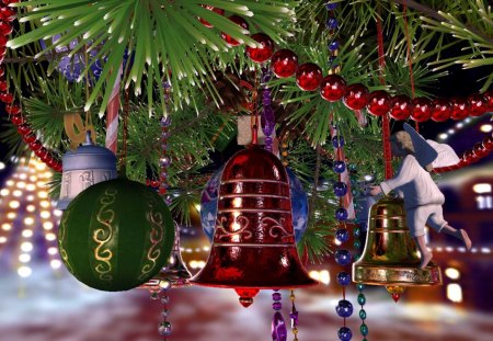 Christmas Bells - christmas balls, tree, decoration, angel