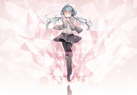 Voice - singing, vocaloid 2, vocaloid, leggings, twintails, skirt, girl, hatsune miku, pink, headphones, blue hair, cute, song