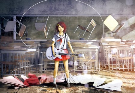 Blown Away - anime, class, girl, guitar