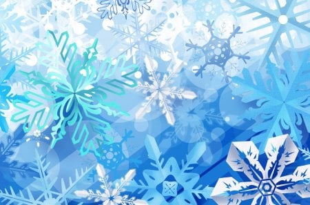 Flakes - pretty, white, winter, flakes, snowflakes, blue, snow