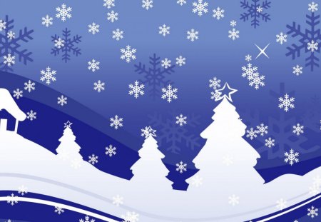 Snow Fall - white, snowing, winter, snowfall, tree, blue, snow