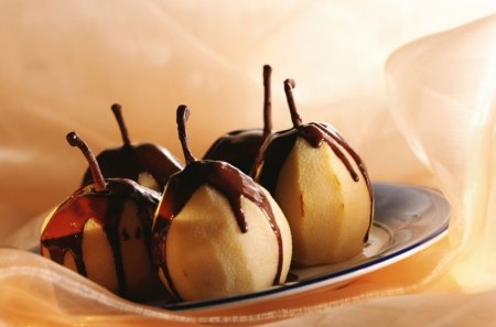 Pears with chocolate - autumn, pear, winter, christmas, fruit, dessert, food, sweet, chocolate