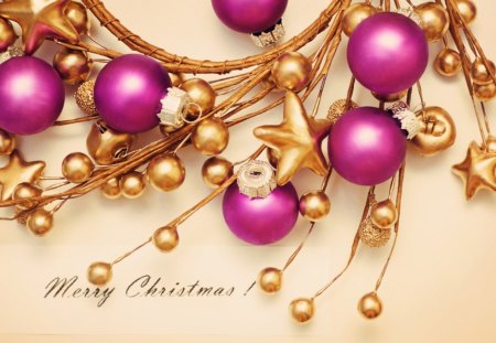 Merry Christmas! - glitter, ornament, star, pink, ball, golden, decoration, christmas