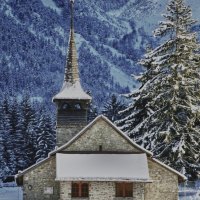 Church in the mountains in winter