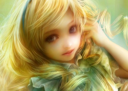 Alice (detail) - beauty, girl, fantasy, shu, painting, alice, art, blonde hair, blue dress, cute