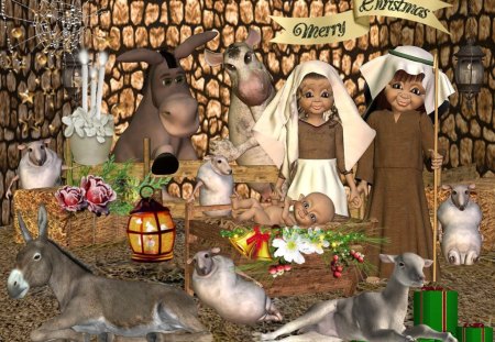 The Saint Family - saint, jesus, animals, winter, christmas