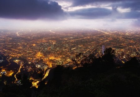 bogota columbia at dusk - city, lights, dusk, clouds