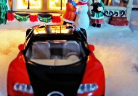 A Veyron Christmas - bugatti veyron, christmas veyron, one horse open sleigh, holiday veyron