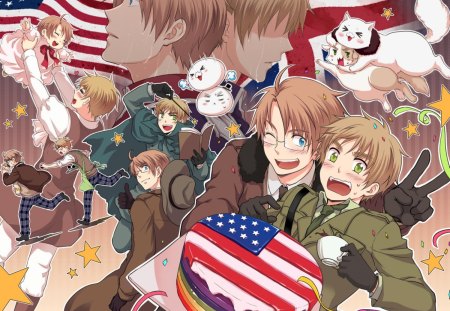 Memories - mochi, glasses, arthur, cat, axis powers, hetalia, alfred, smile, cake