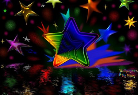 Star Bright - rainbow, holidays, stars, water, christmas