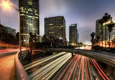 los angeles highways in long exposure - long exposure, city, lights, highways