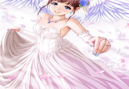 Angel Bride - wings, flower, orginal, bride, girl, white dress, angel