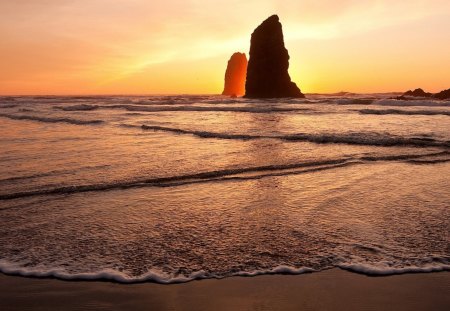 sunset - beaches, sand, sunset, sun