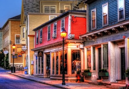 shops in marblehead massachusetts hdr - hdr, street, stores, colors