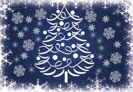 Christmas Tree - white, snowflakes, christmas, blue